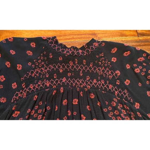 Free People Women’s Floral Dress Small Petite SP Romantic Black Red Flowers - Picture 3 of 12
